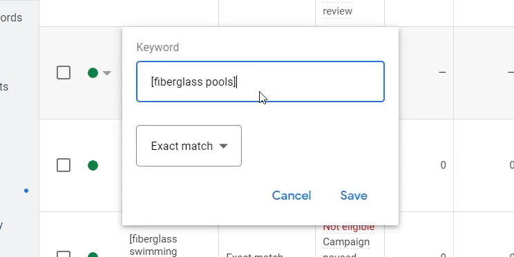 Changing a Google Ads Keyword