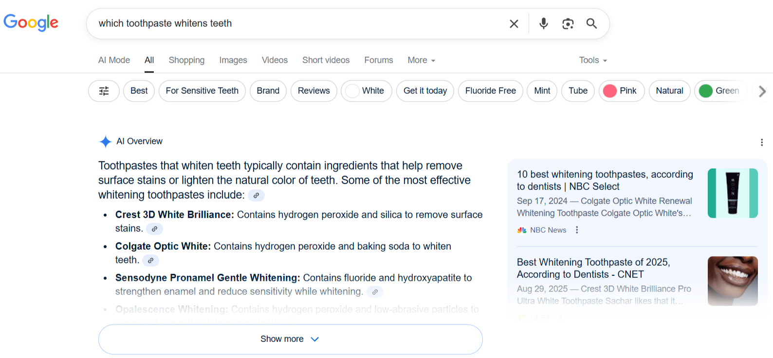 Google AI Overviews example